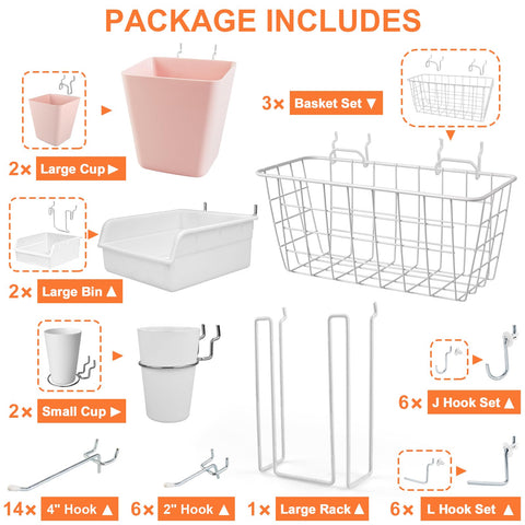 G.CORE pegboard hooks 2in and 4in in white-pink arrangement
