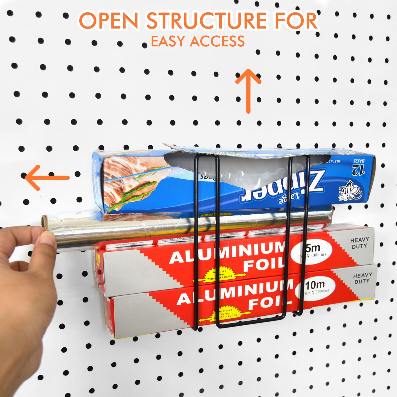 G.CORE pegboard J-hook keeps items hanging neatly.