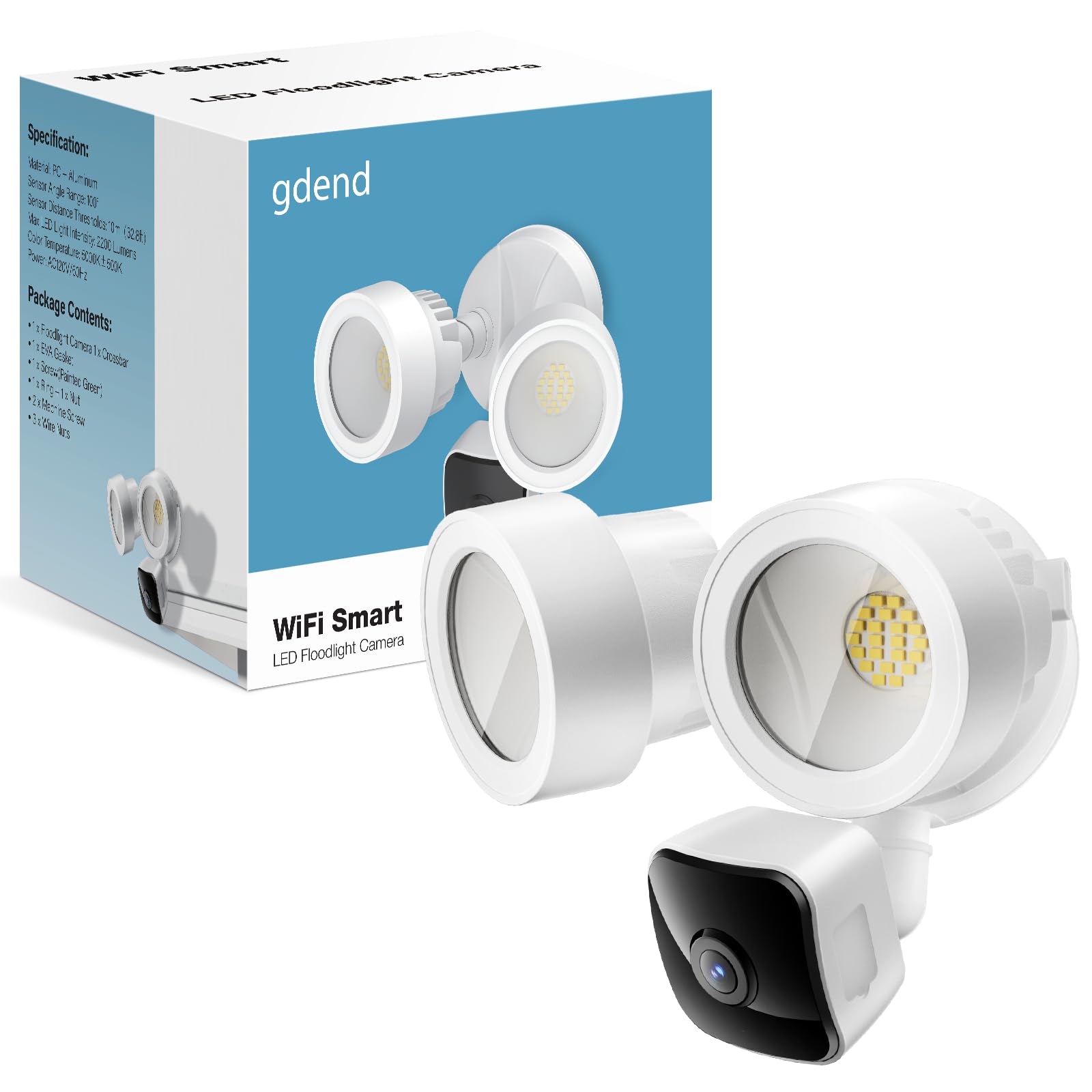 gdend wired floodlight camera front view highlighting 3K UHD clarity for day and night security.