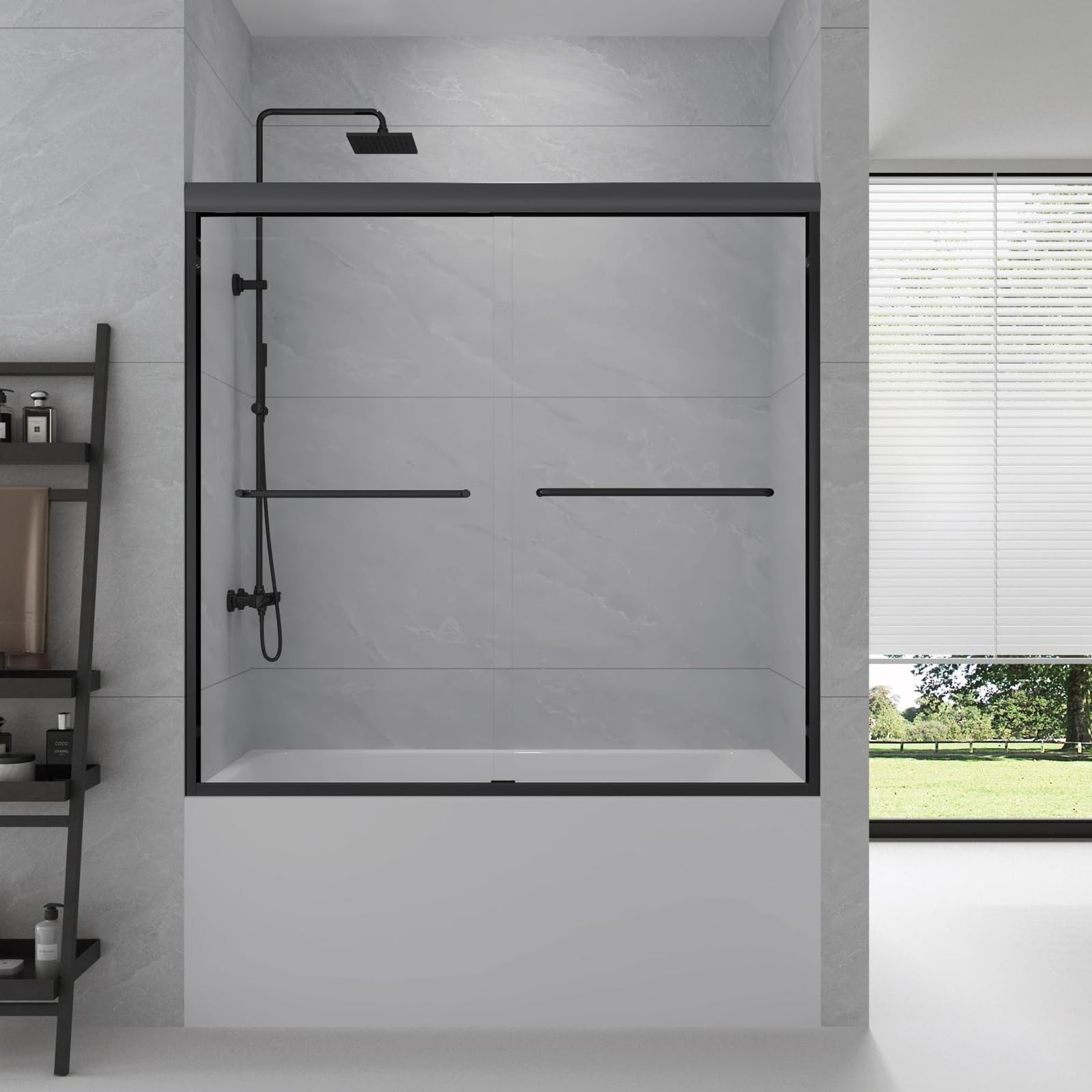 GDGZQD bathtub shower door 56-60 wide view demonstrates a seamless tub fit.