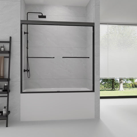 GDGZQD bathtub shower door top view highlights the smooth single-track rail for quiet operation.
