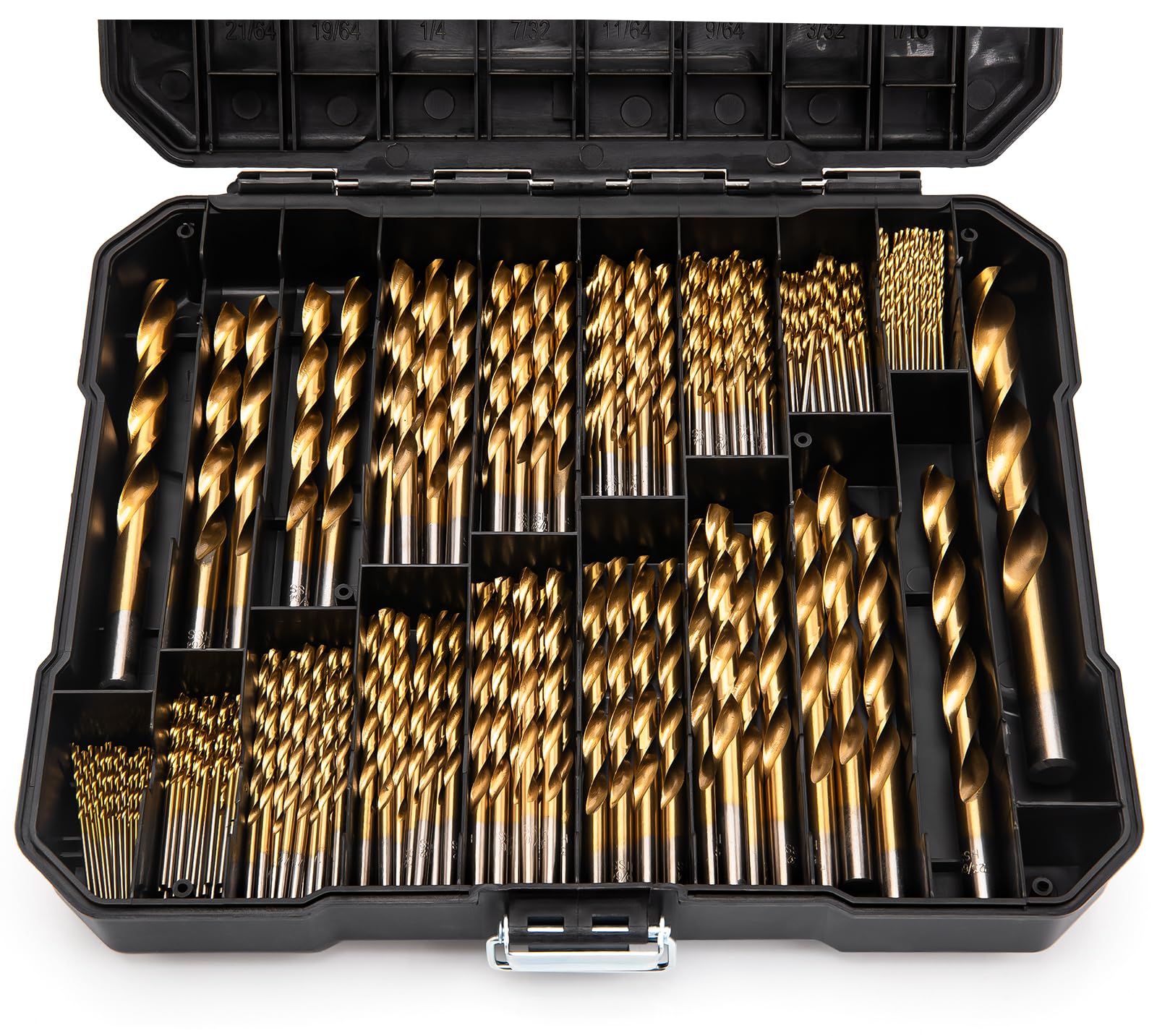 GDLIN titanium twist drill bits set with organized storage case for quick access
