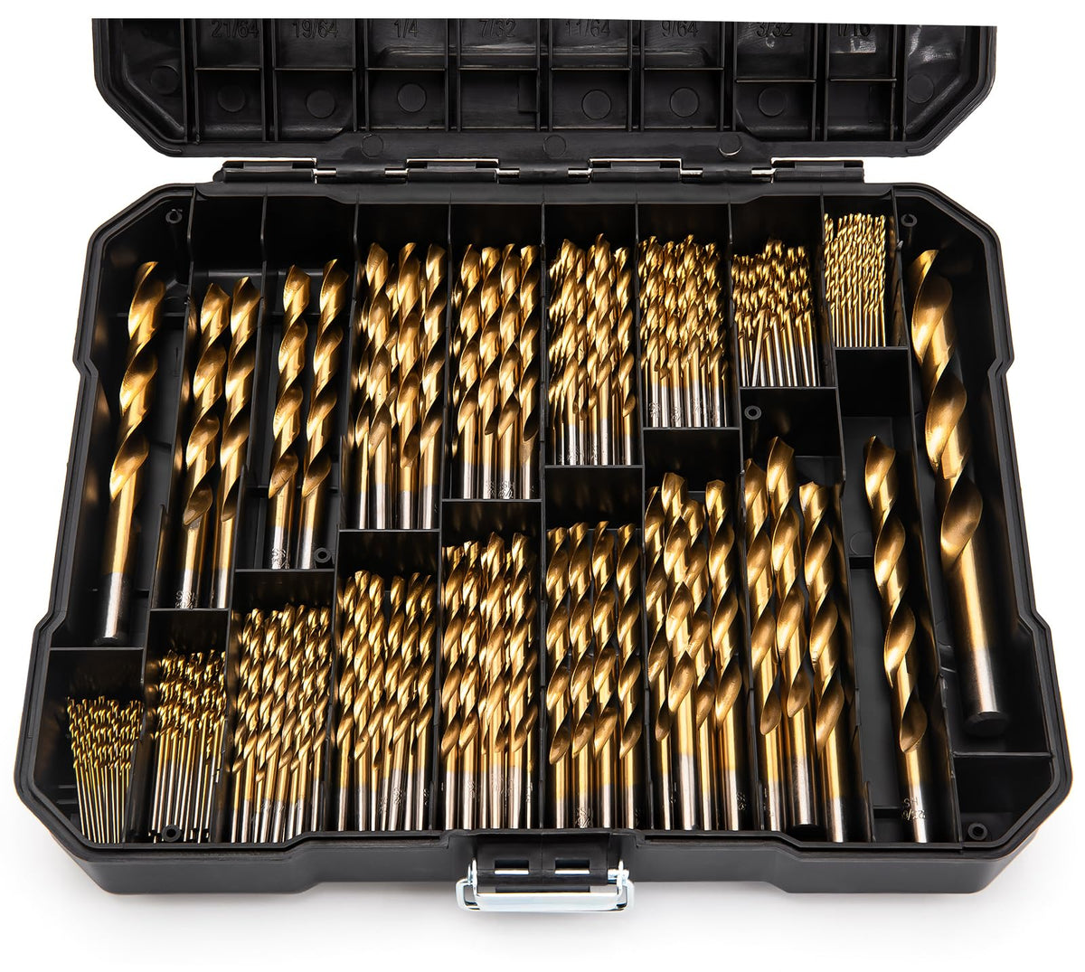 GDLIN titanium twist drill bits set with organized storage case for quick access