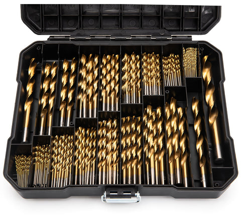 GDLIN titanium twist drill bits set with organized storage case for quick access