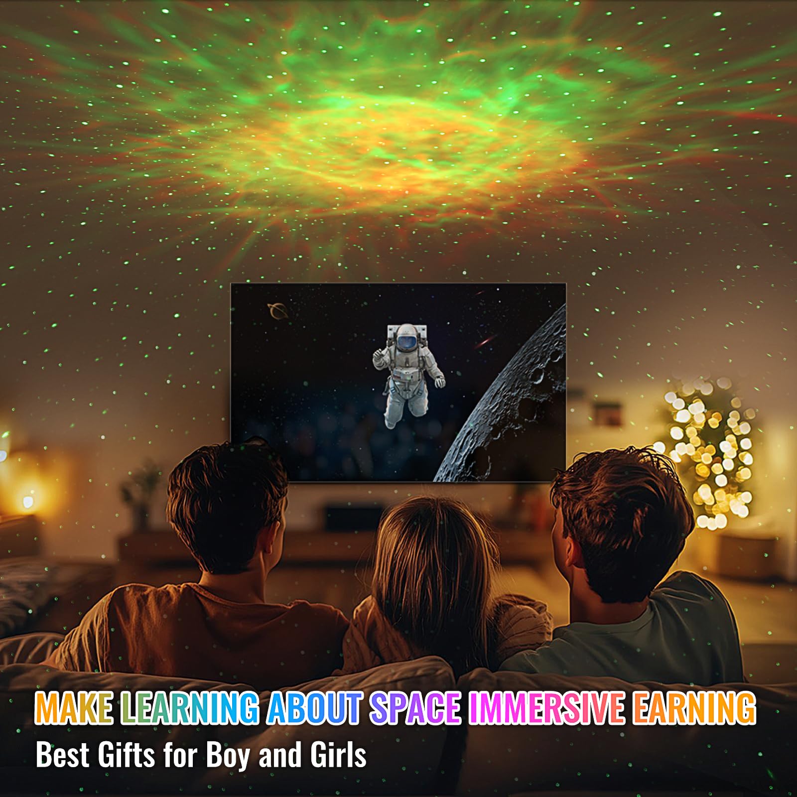 GDNZDUTS Astronaut Galaxy Projector moon lamp with eight colors for cozy mood lighting.