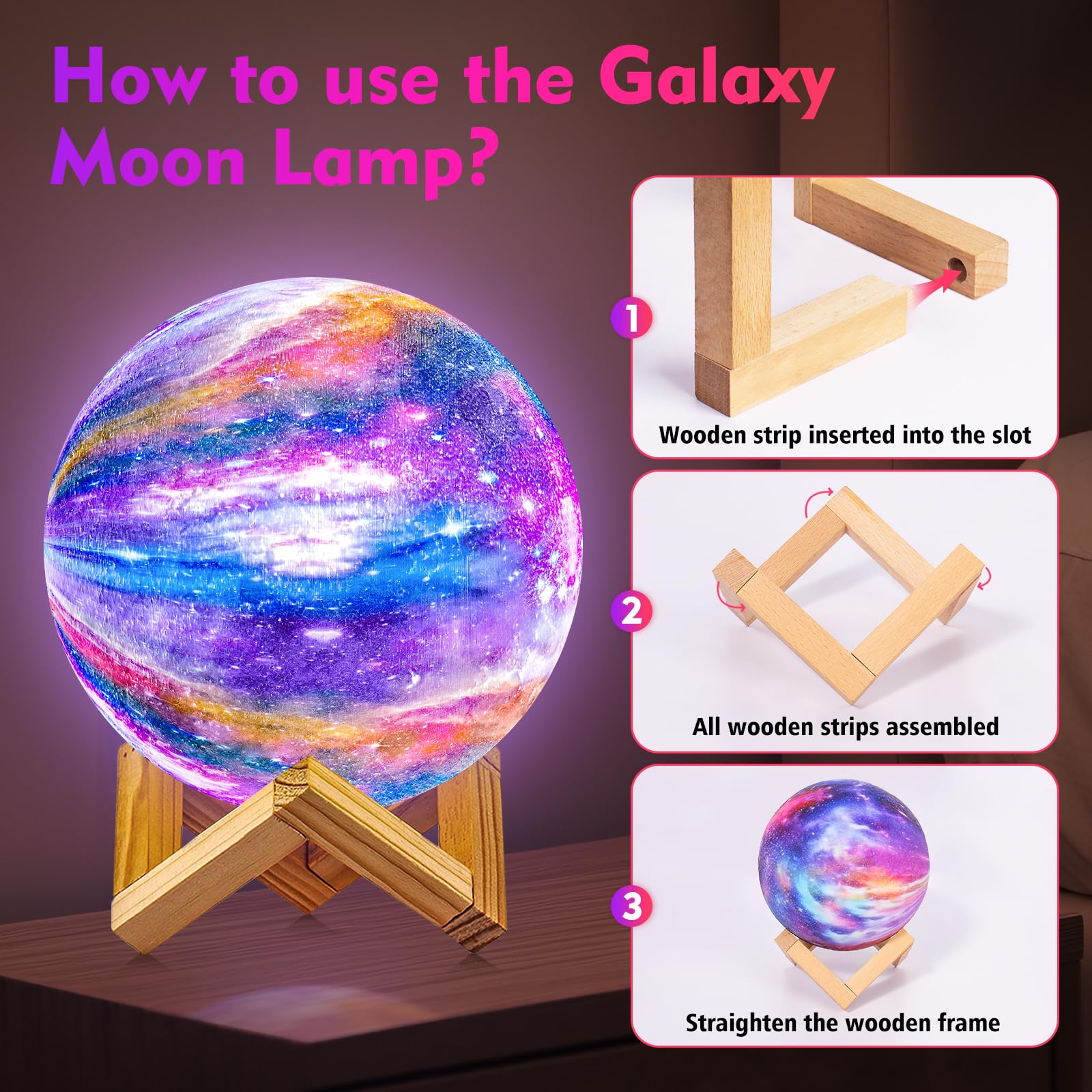 GDPETS Moon Lamp charges via USB, enabling portable use anywhere you need light.