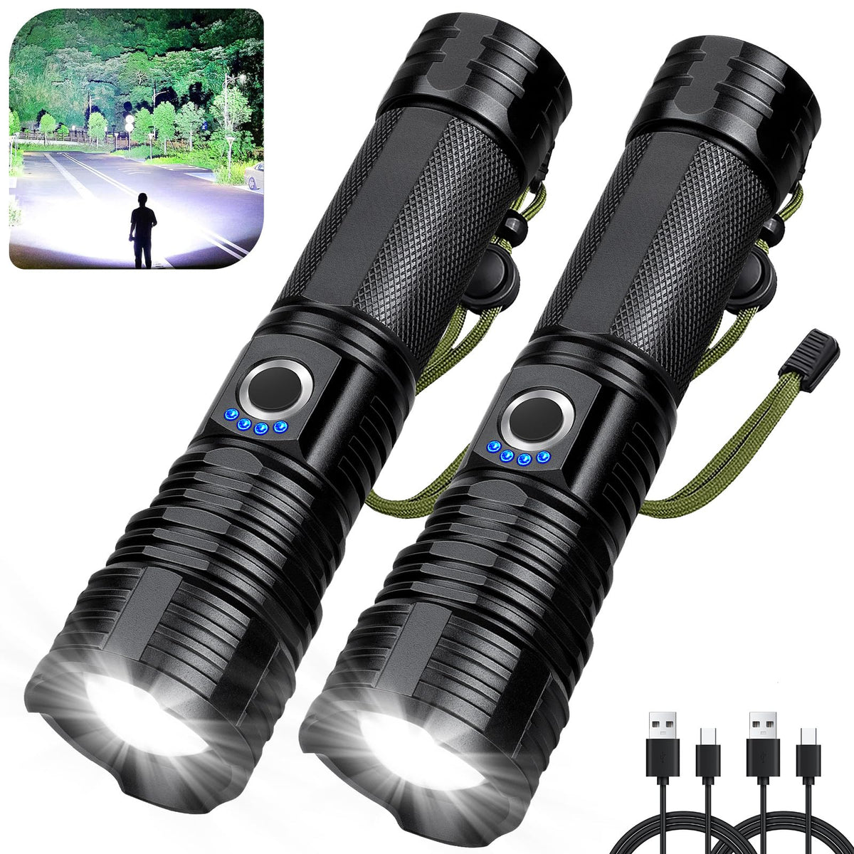 GDPLUS 2-pack 99000-lumen flashlight front view for powerful illumination