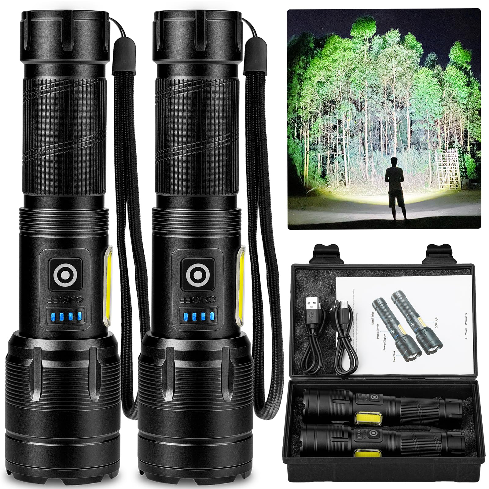 GDPLUS 99000-lumen flashlight with powerful beam for distance illumination