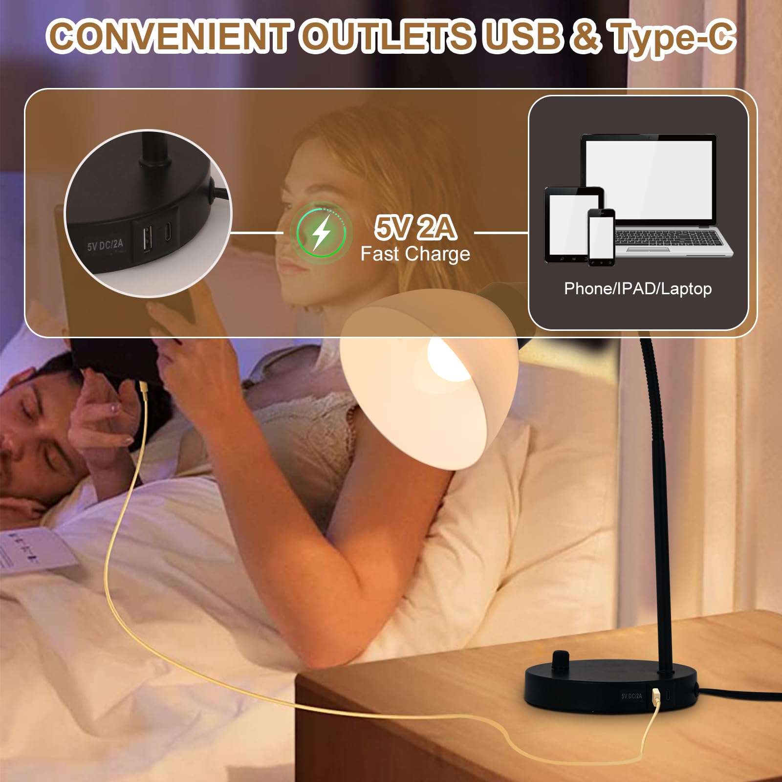 GDRKNP desk lamp USB ports keep devices charged while you work