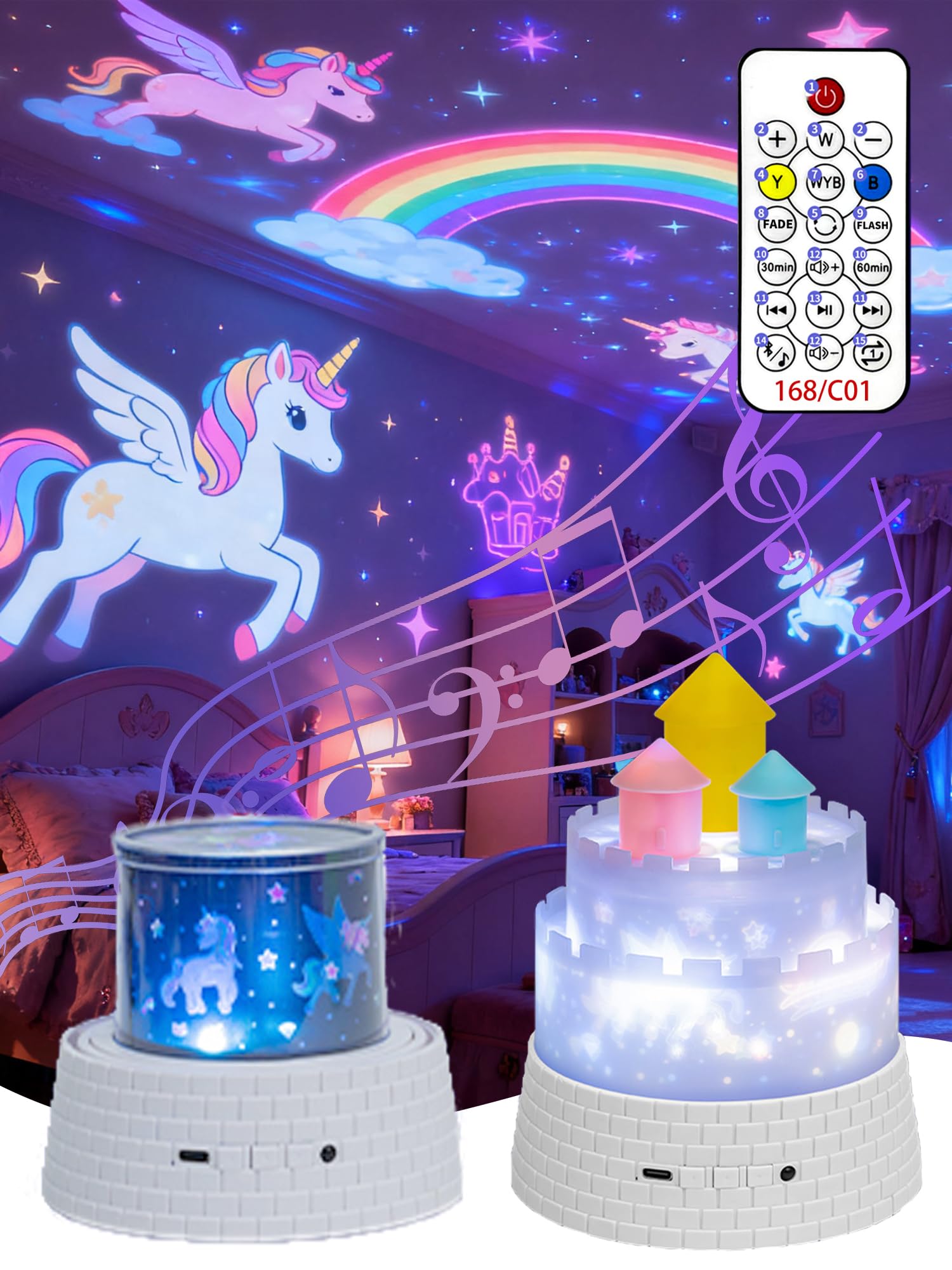 GDSZBYSM Carousel Kids Projector Light with 360° rotation creating magical ceiling scenes.