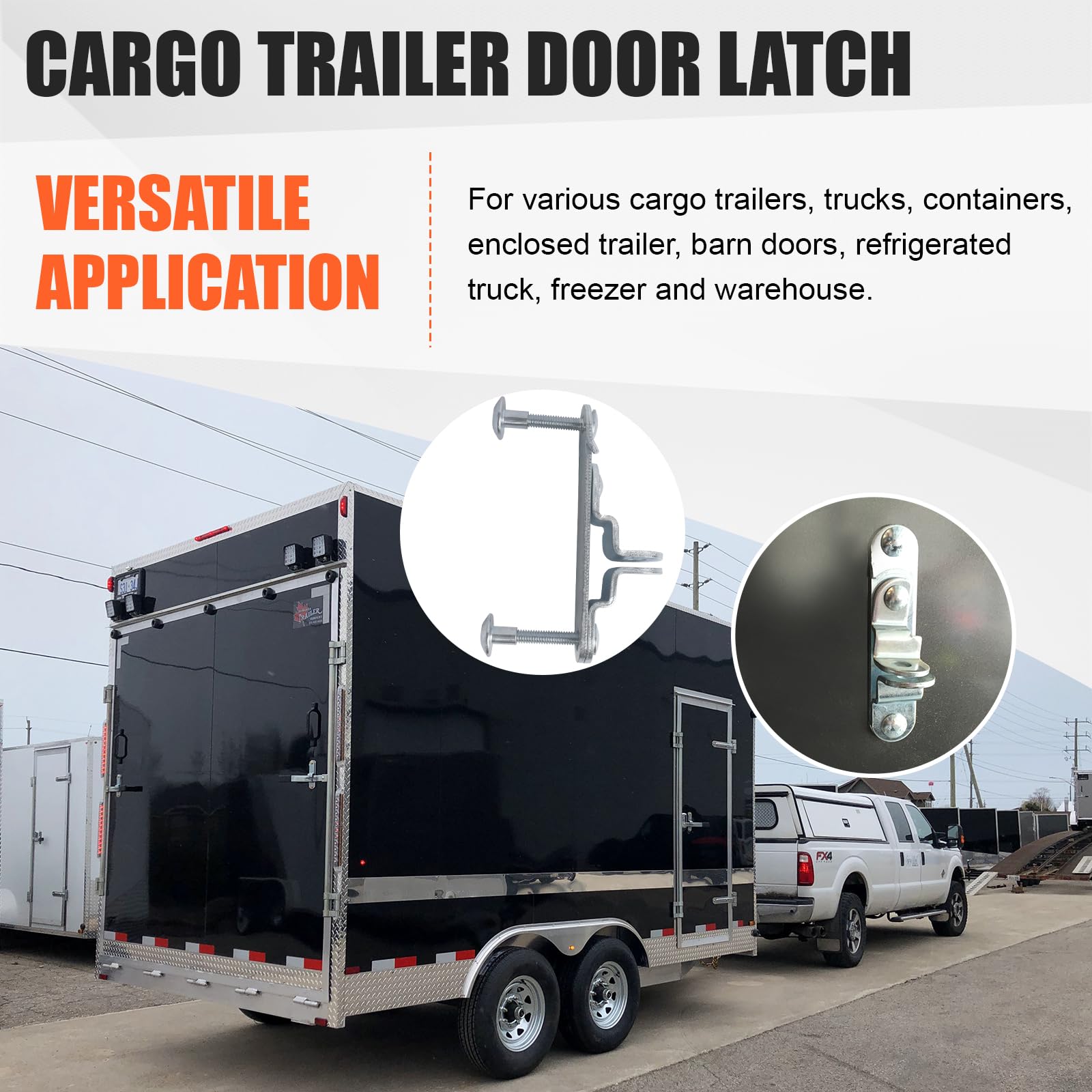 Installed enclosed trailer hasp latch shown on a sturdy surface.