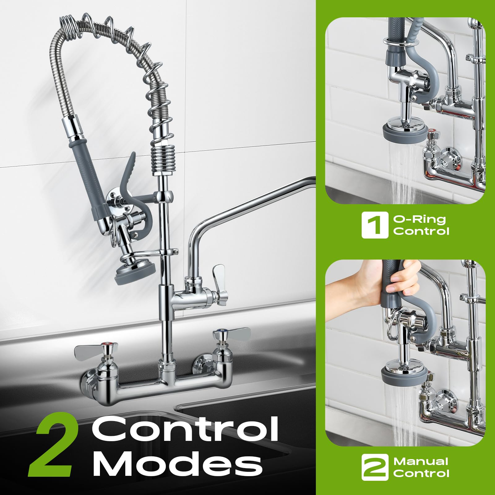 Gdyfdskin wall-mount kitchen faucet with 10inch-swing reaches all compartments.