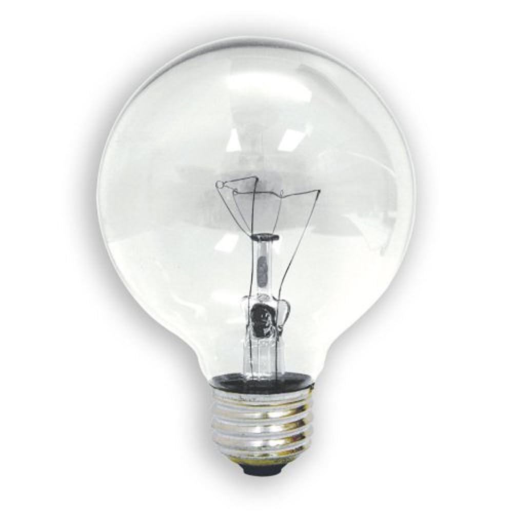 GE 26535 crystal clear G25 globe bulb in front view for bright ambient lighting