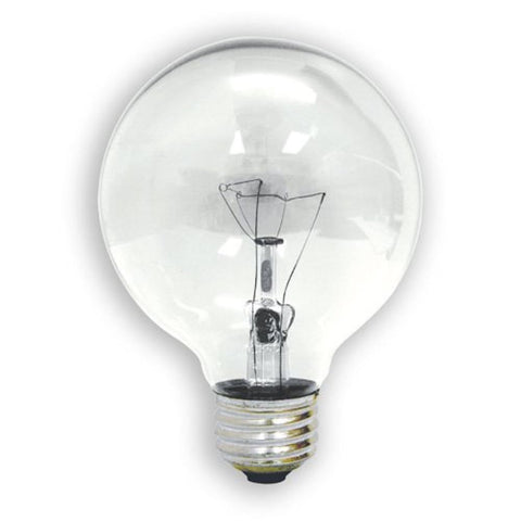 GE 26535 crystal clear G25 globe bulb in front view for bright ambient lighting