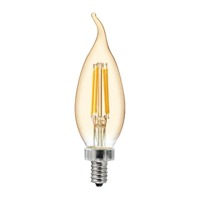 GE dimmable amber glass LED bulb with candelabra base for warm mood lighting.