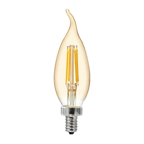 GE dimmable amber glass LED bulb with candelabra base for warm mood lighting.