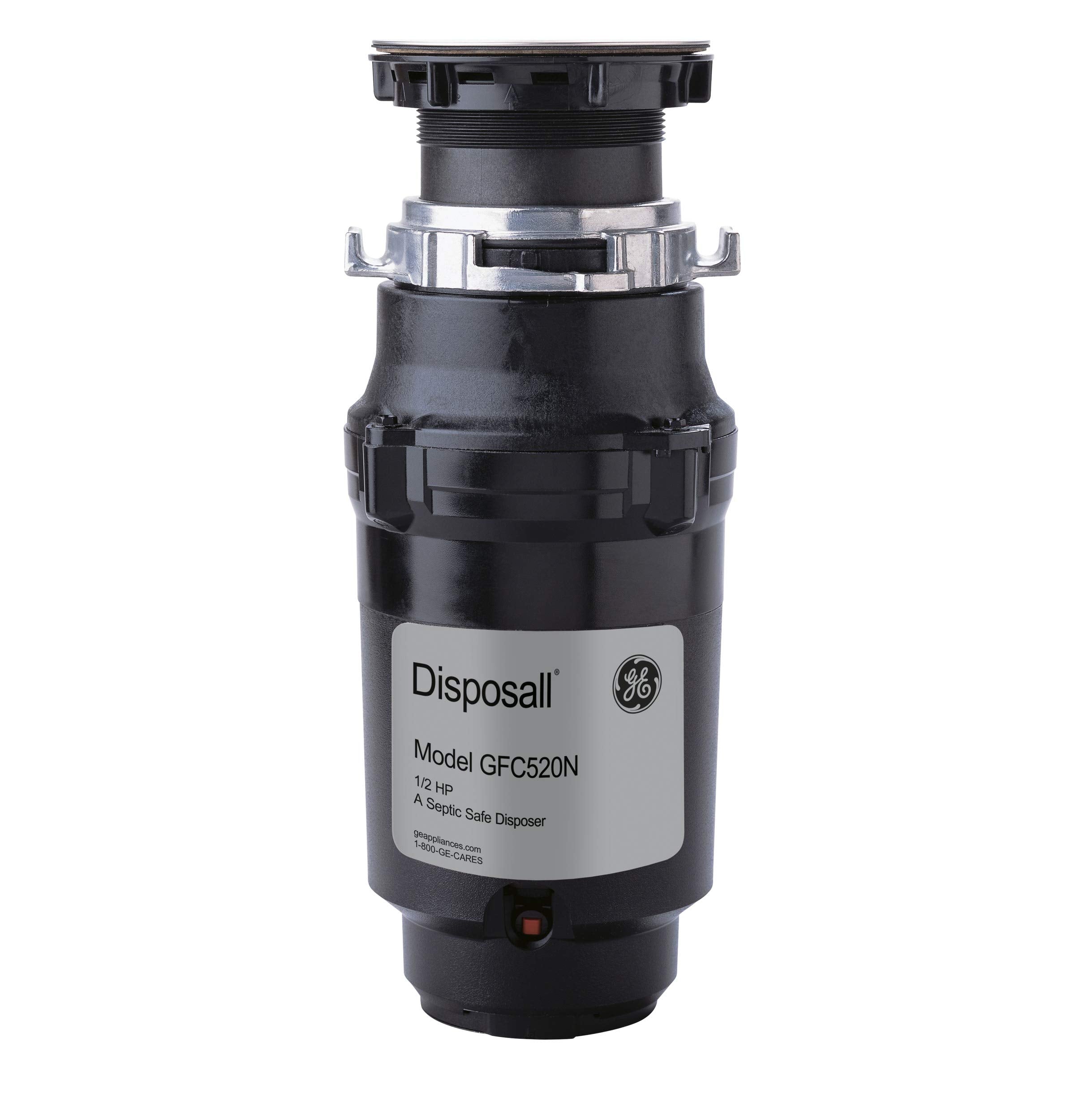 GE Disposall continuous-feed half-hp motor powers quick grinding.