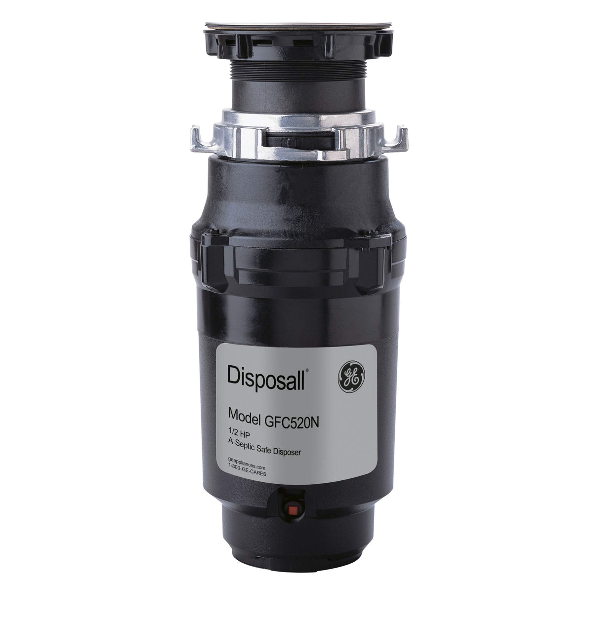 GE Disposall continuous-feed half-hp motor powers quick grinding.