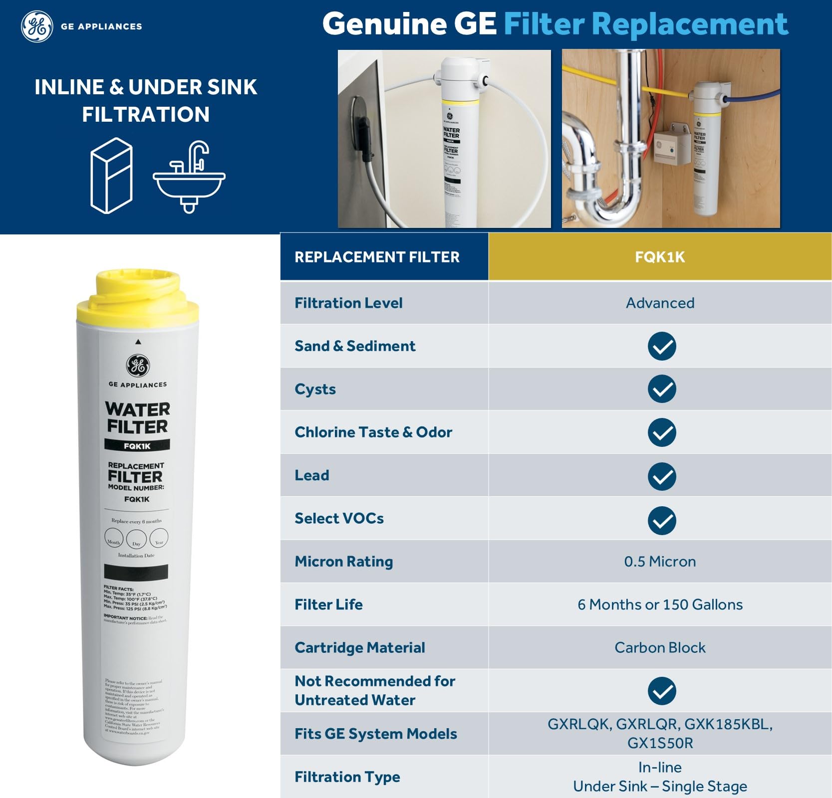 GE FQK1K reduces chlorine taste and odor at the tap