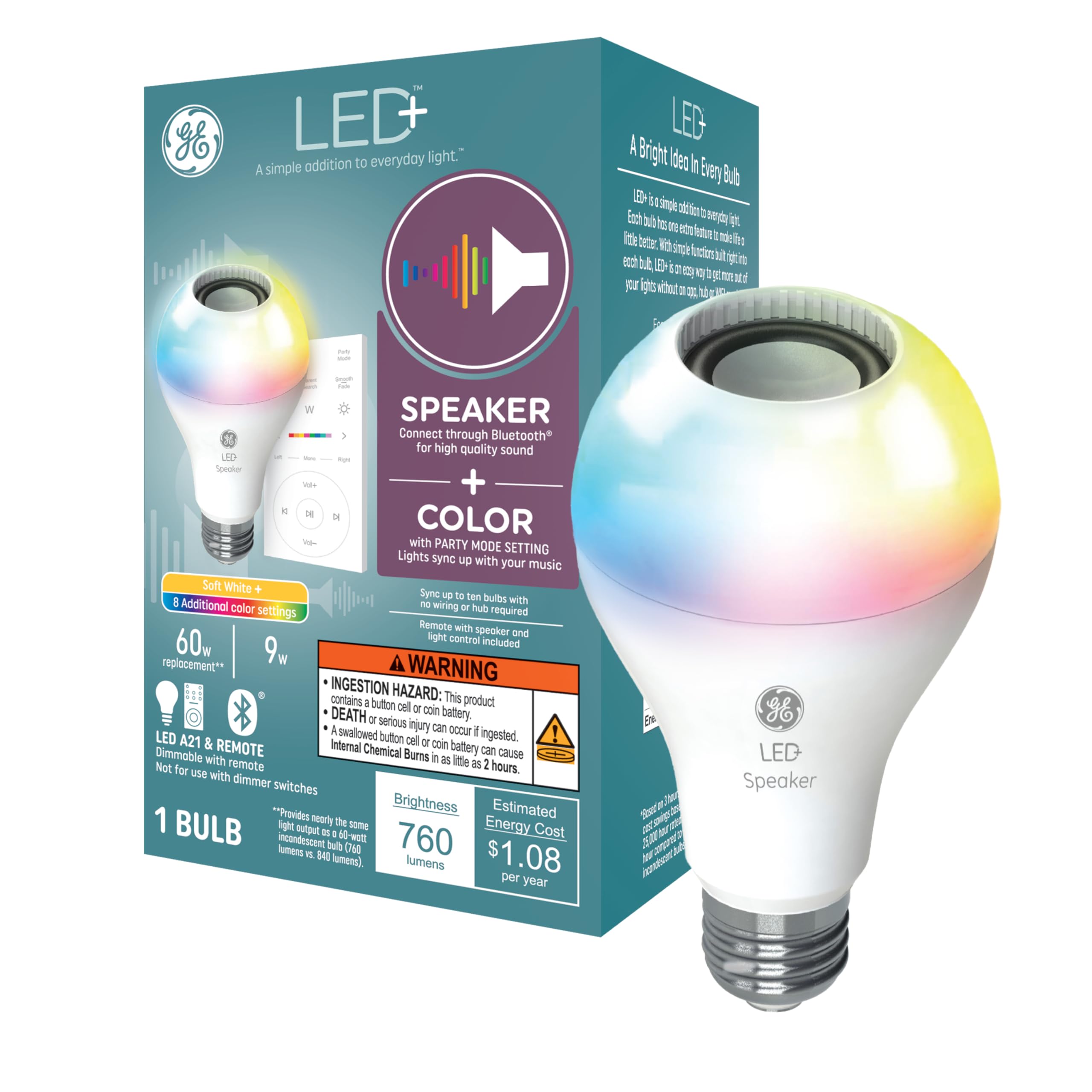 GE LED+ A21 color-changing bulb for mood lighting and ambient scenes