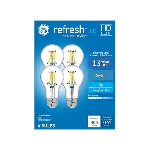 GE Refresh 60W equivalent A19 daylight dimmable bulb for bright, energizing home spaces.