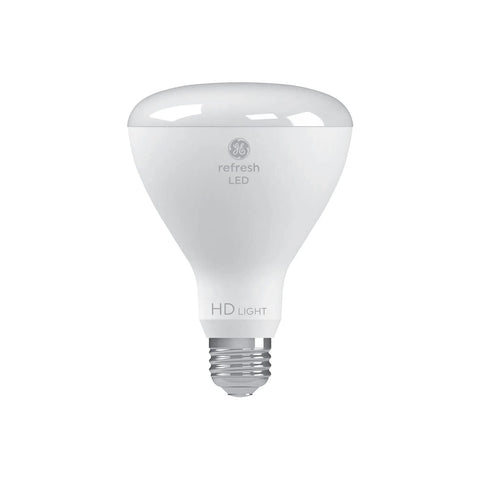 GE Refresh BR30 LED bulbs six-pack in damp-location fixtures for reliable daylight