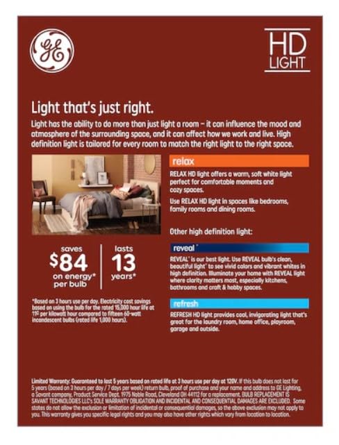 GE Relax dimmable LED bulbs compatible with many dimmers for customizable mood.