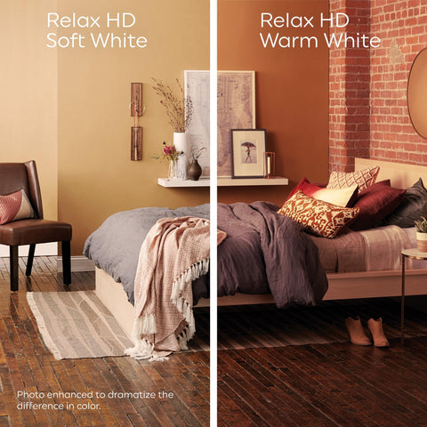 GE Relax HD bedroom lighting with soft white glow