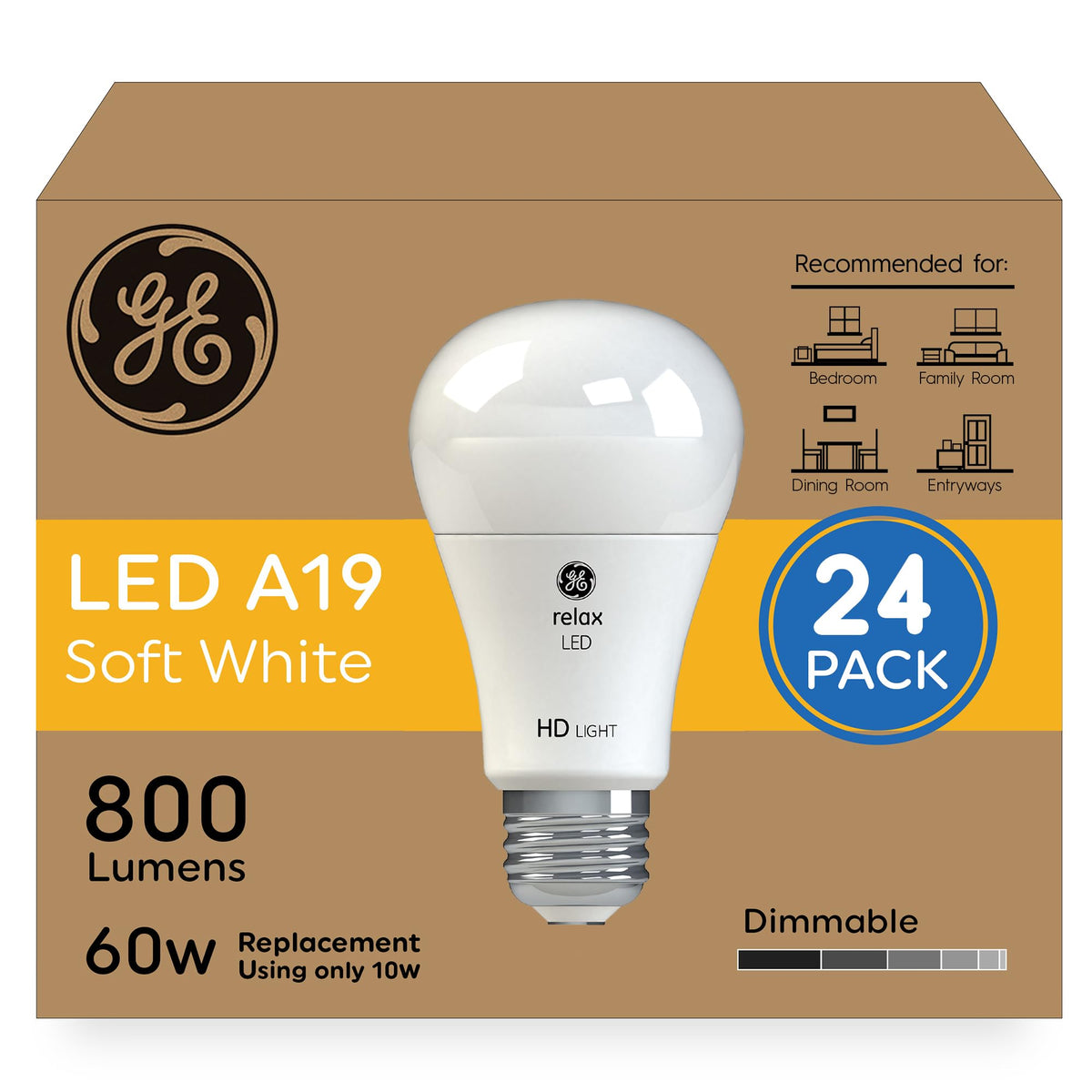 GE Relax HD soft white bulbs in a lamp for warm, inviting lighting