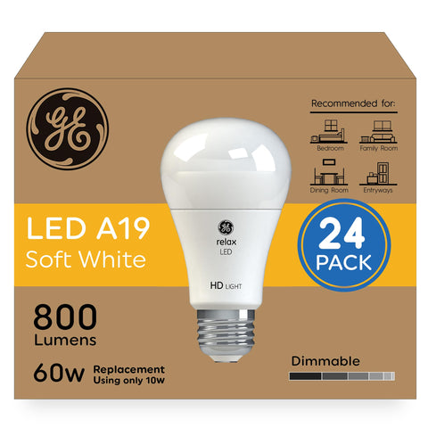 GE Relax HD soft white bulbs in a lamp for warm, inviting lighting
