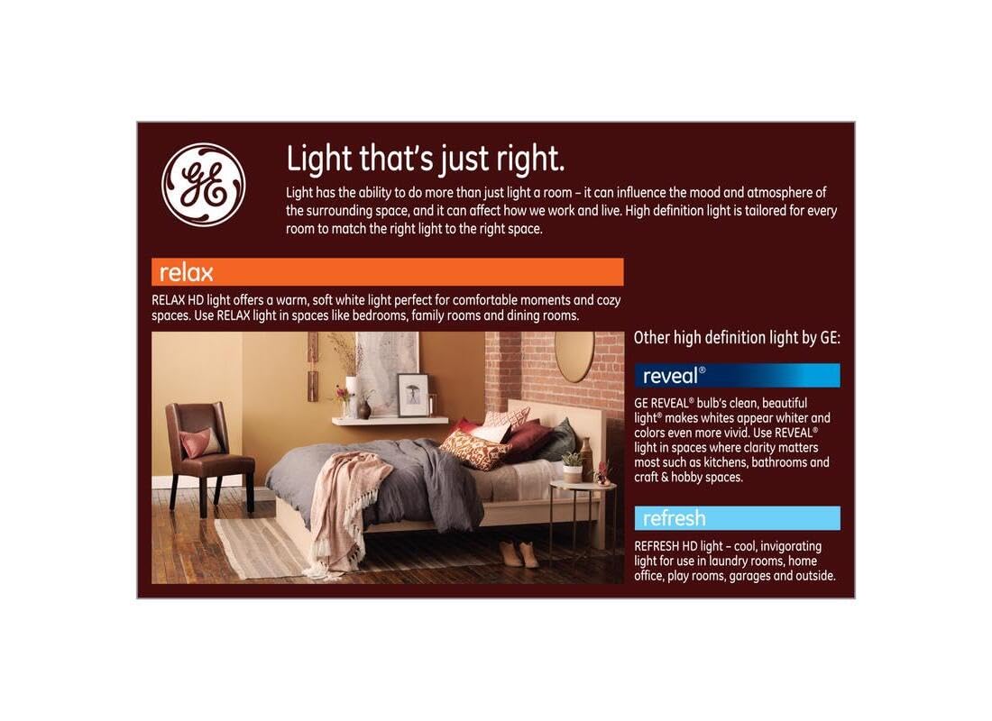 GE Relax LED bulb soft white color rendering in outdoor setting