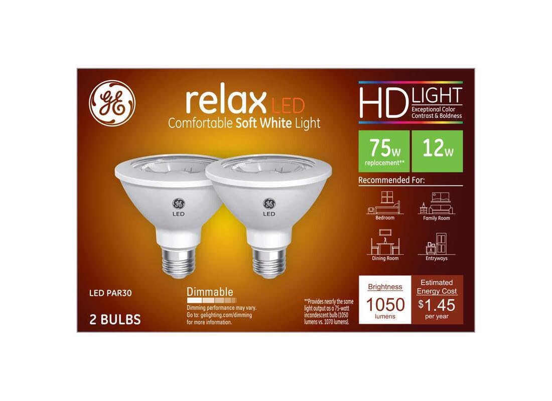 GE Relax LED bulb packaged for easy replacement