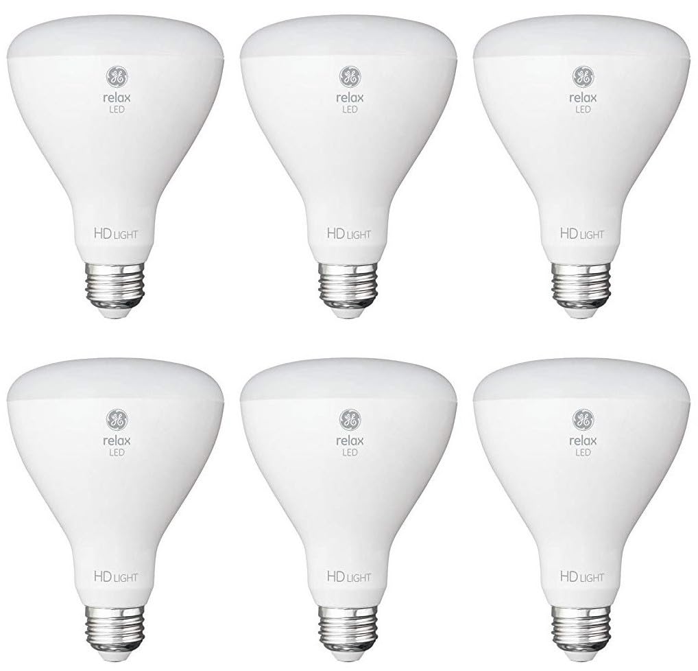 GE Relax soft white 2700K LED flood bulb delivering ambient lighting.