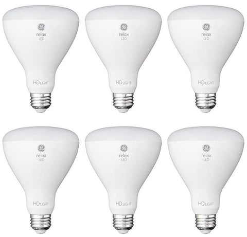 GE Relax soft white 2700K LED flood bulb delivering ambient lighting.