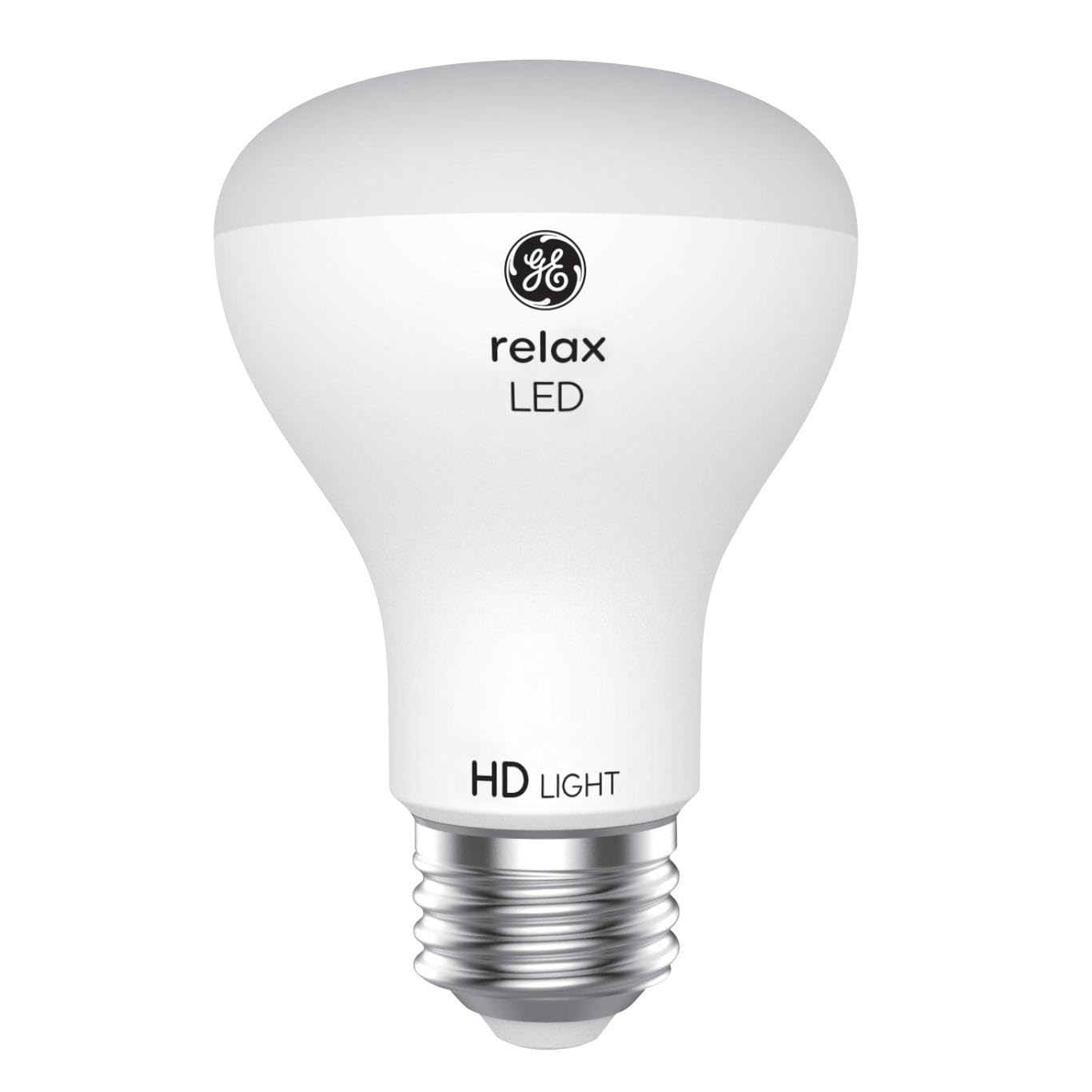 GE Relax soft white 2700K LED bulb provides warm ambience with dimming.