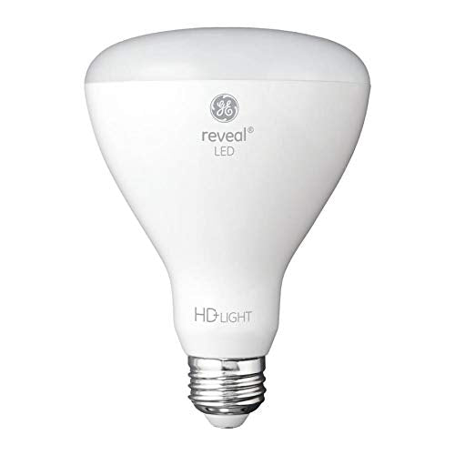 GE Reveal 6-pack R30 LED bulbs illuminate a warm, color-enhancing living room