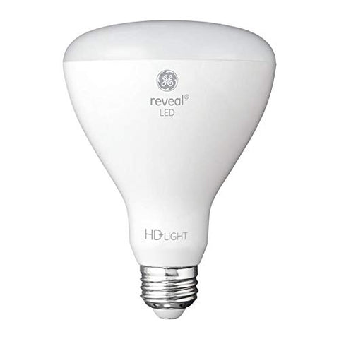 GE Reveal 6-pack R30 LED bulbs illuminate a warm, color-enhancing living room