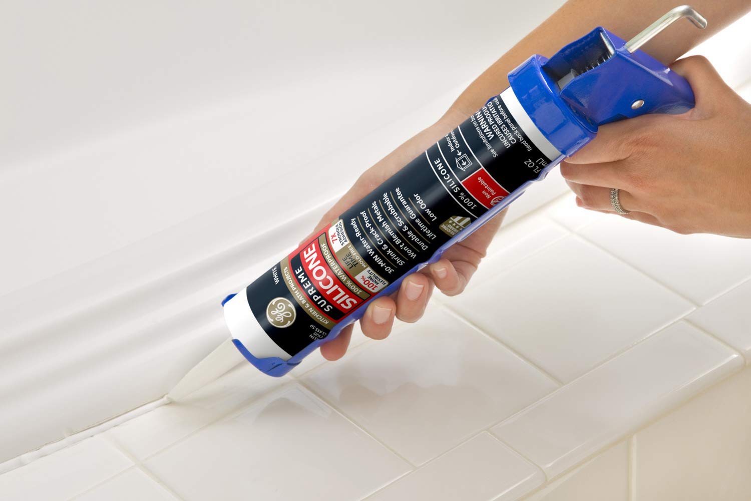 GE Supreme Silicone highlights a lifetime guarantee with durable, long-lasting sealing.
