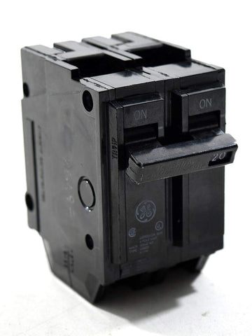 GE THQL2120 front view shows compact 2-pole 20A protection in panels.