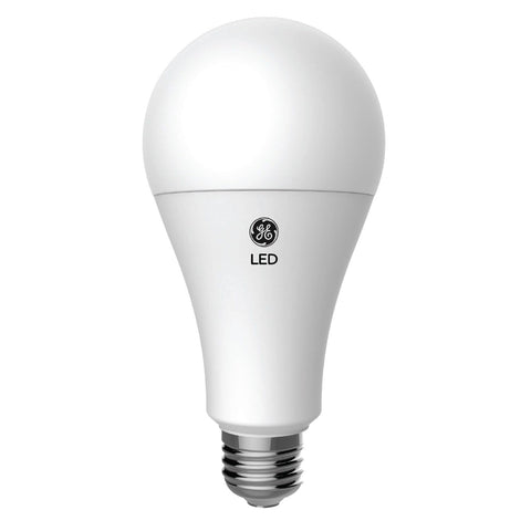 GE Ultra Bright A21 bulb installed in indoor garage light for dependable illumination