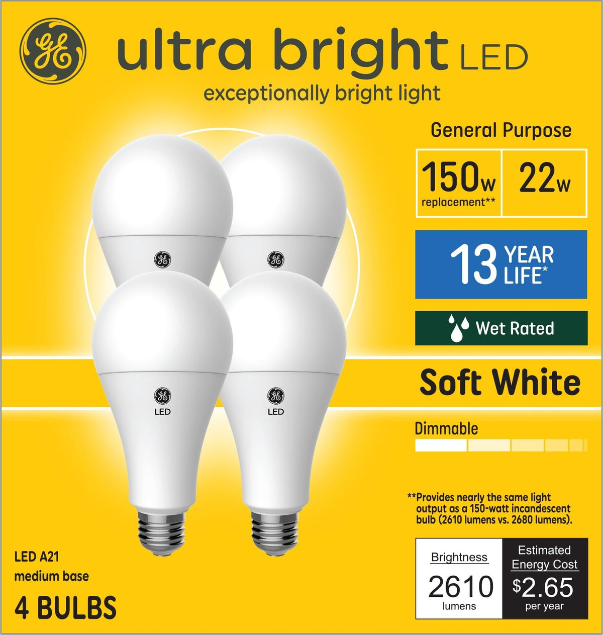 GE Ultra Bright A21 bulb in outdoor carriage light showing strong, even glow for porch lighting