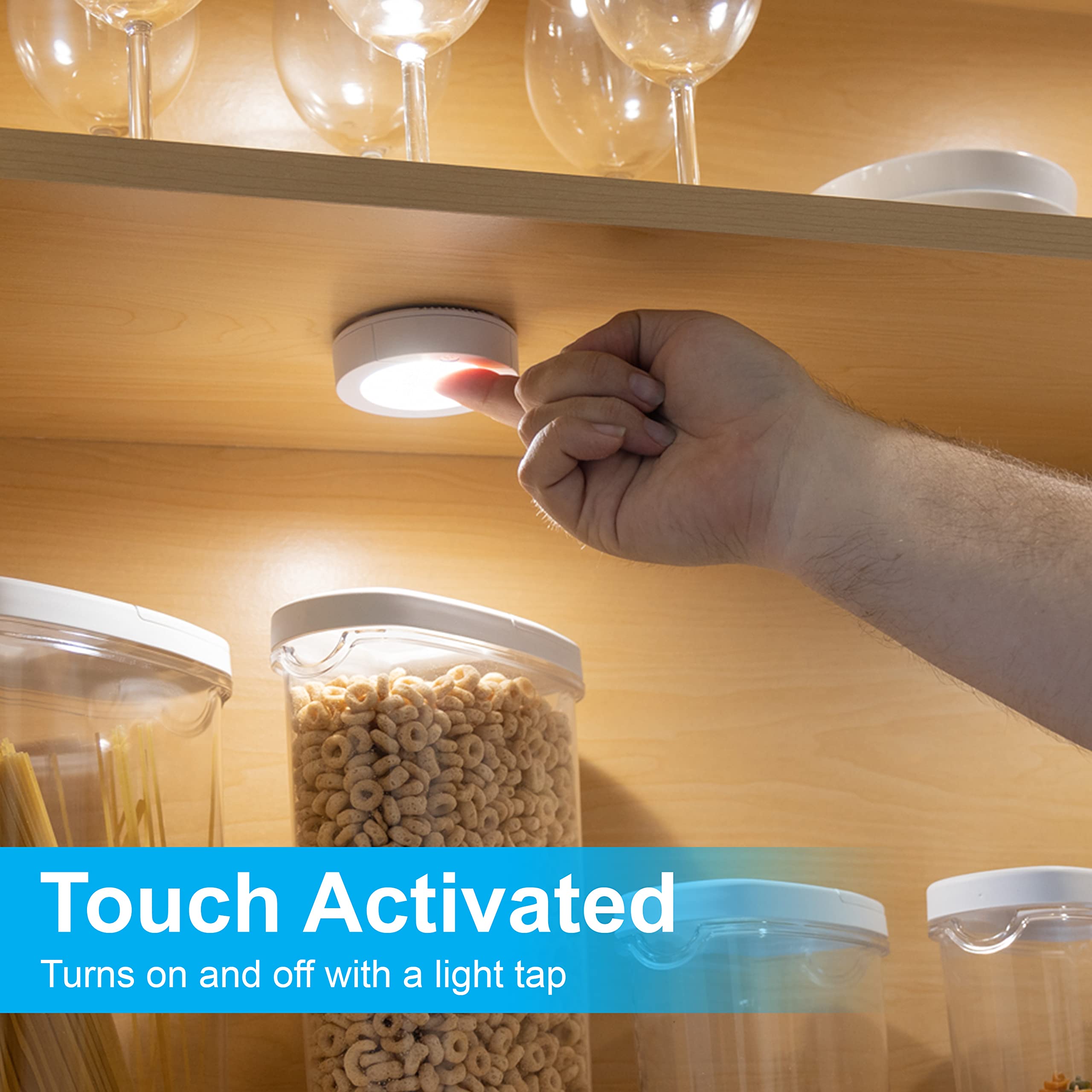 GE puck light for pantry keeps contents clearly visible.