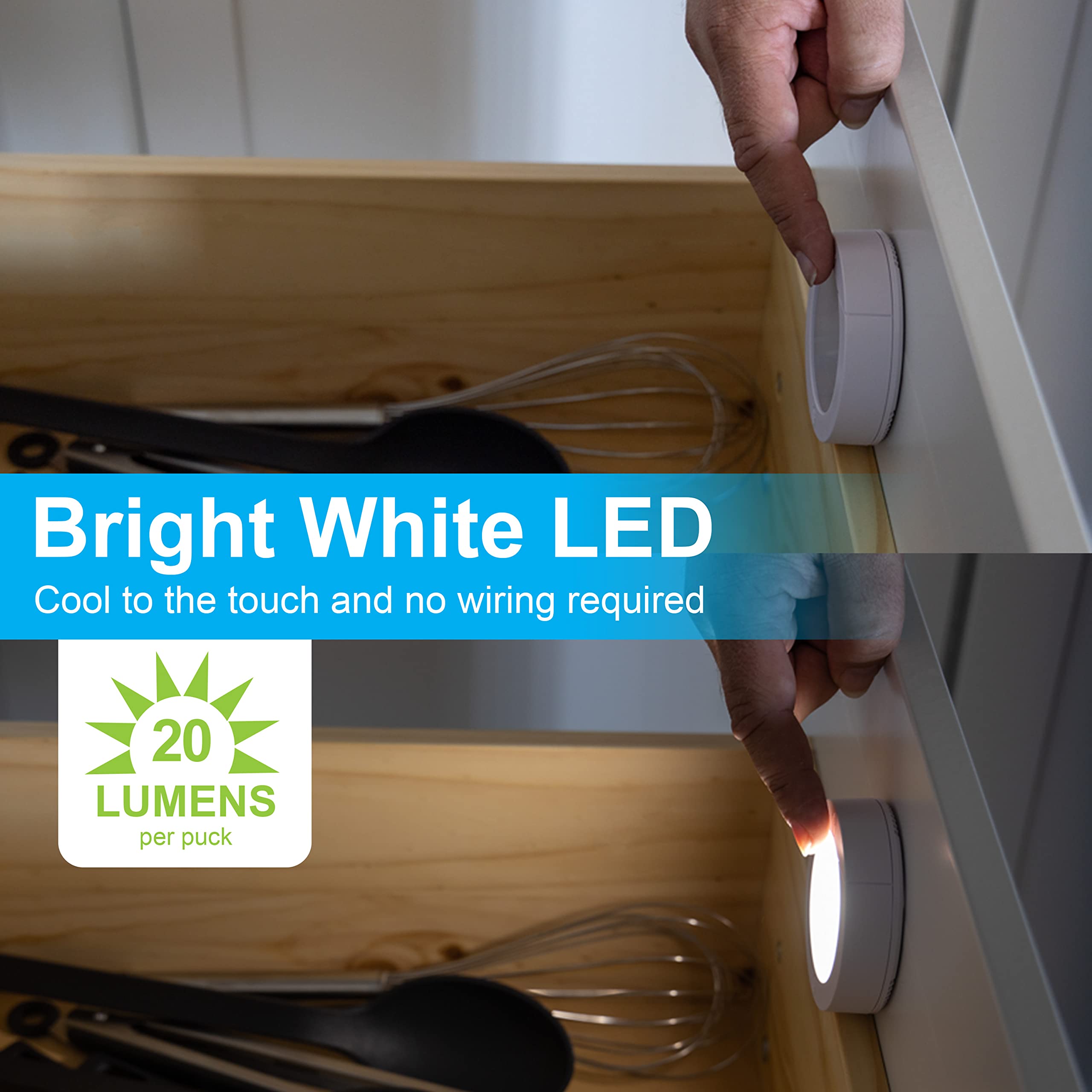 GE puck light stick-on installation saves setup time.