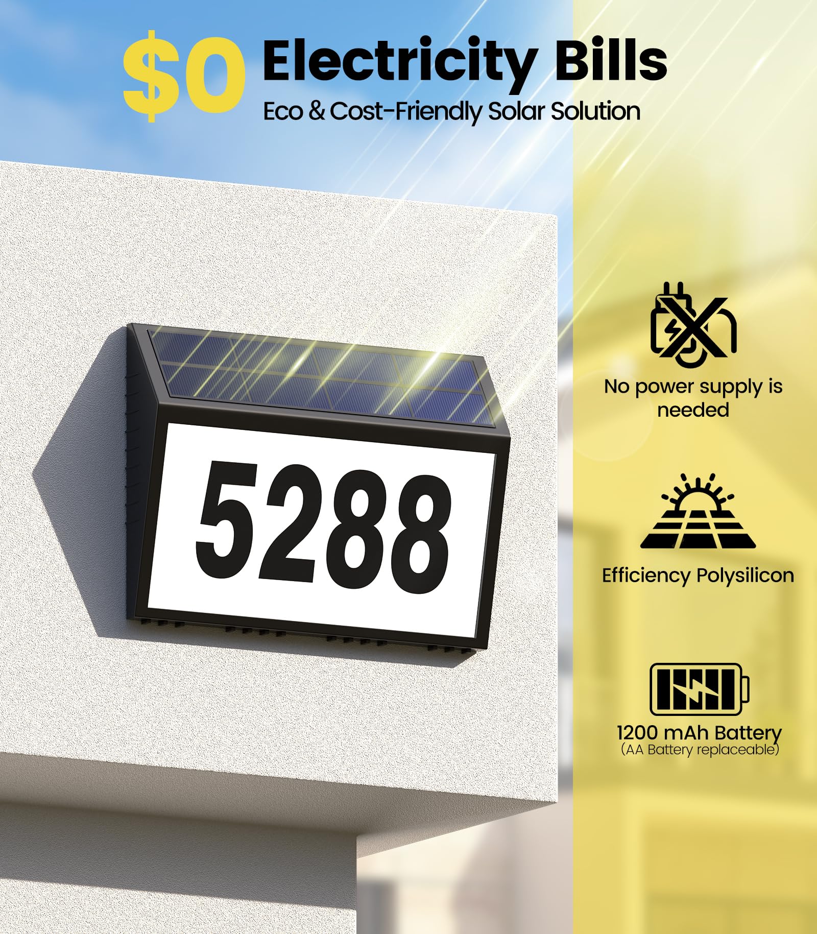 GEAGMAGC solar house numbers digital panel closeup shows even light distribution