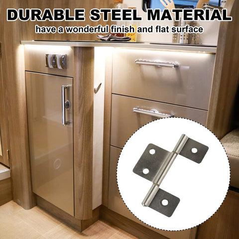 GEAIN side-view satin nickel hinge shows slim profile for tight spaces.