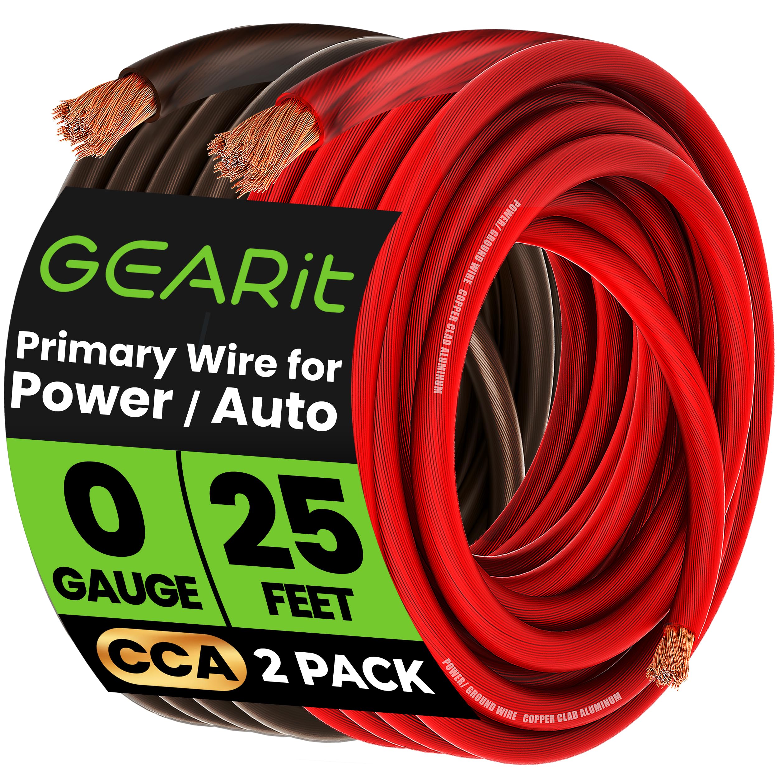 GEARit 0-gauge wire spool in black for high-power car audio installations.