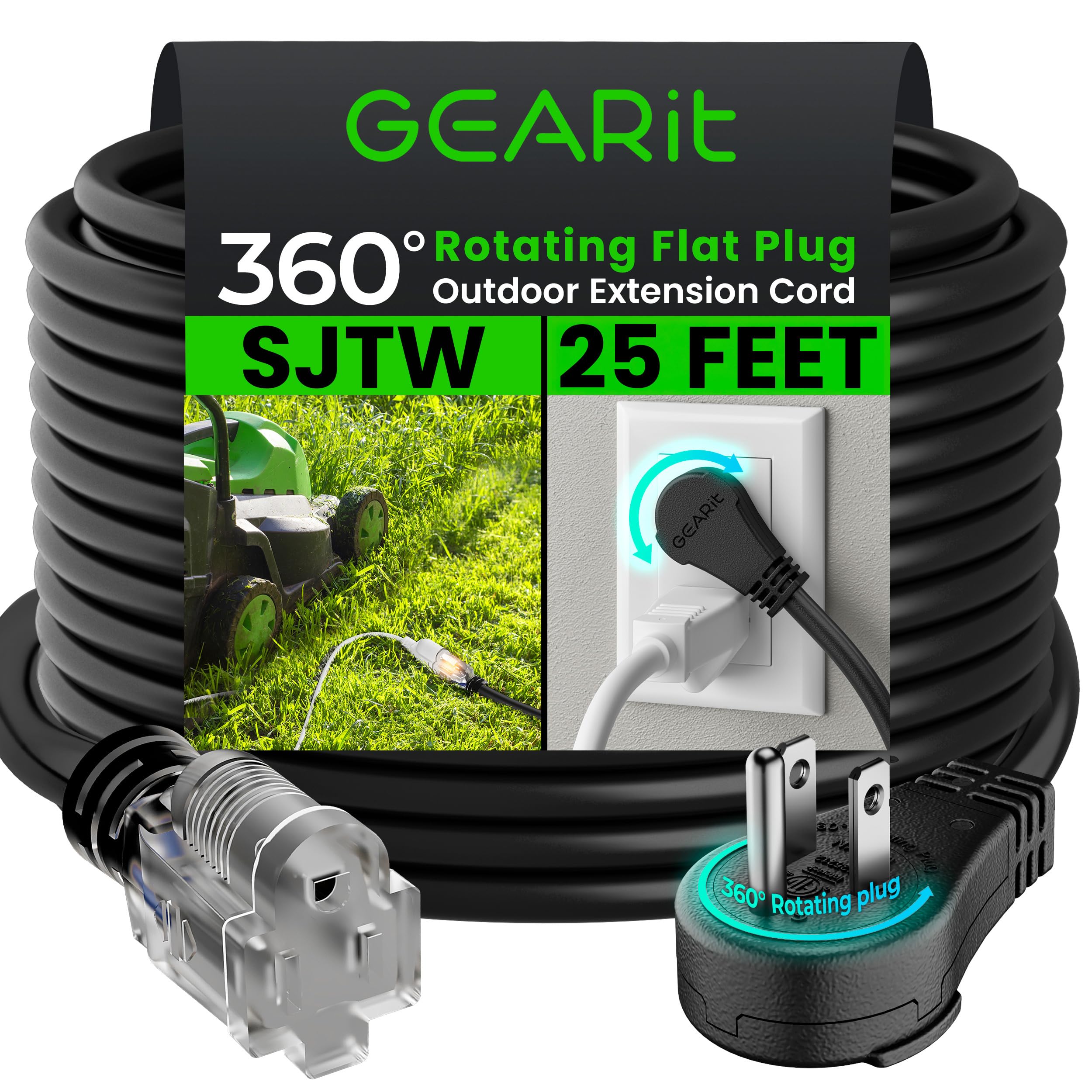 GEARit 360° rotating plug enables easy outdoor outlet access for tools and lighting