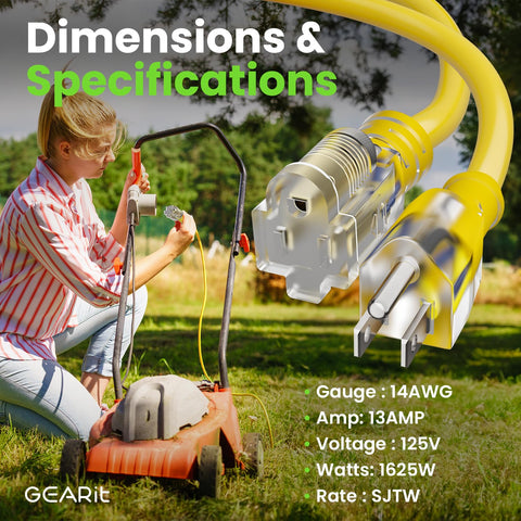 GEARit heavy-duty extension cord suited for lawn, garden, and construction tasks.