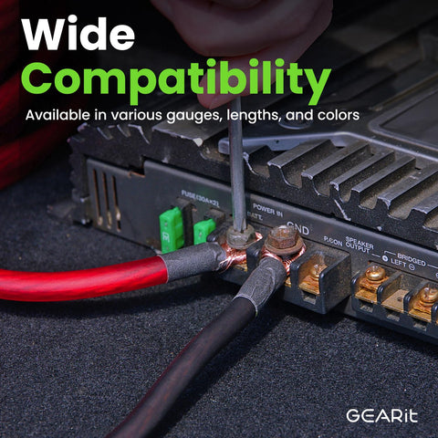 GEARit 0-gauge wire with easy polarity identification reduces connection errors.