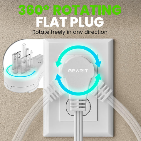 GEARit flat plug space saver fits neatly behind furniture.